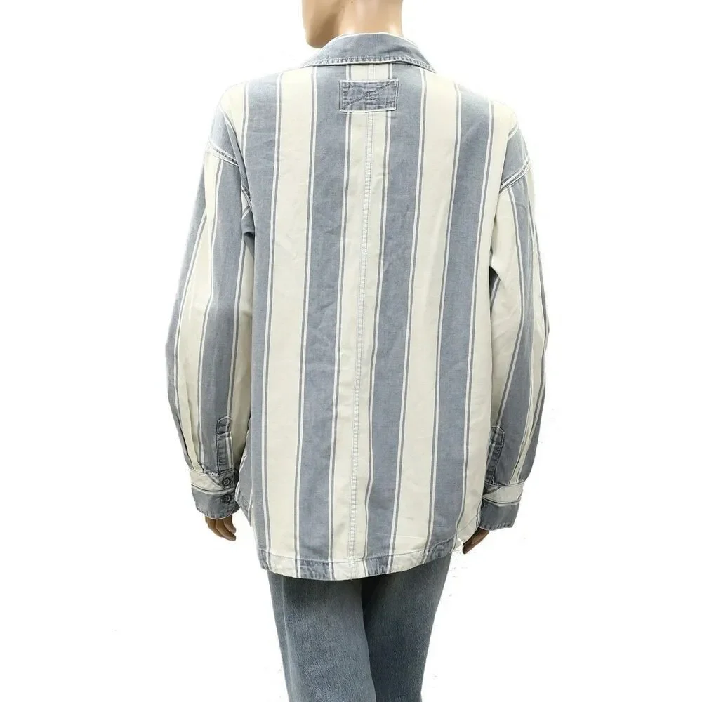 Free People We The Free Crossroads Striped Button Down Shirt Top Print XS 288557